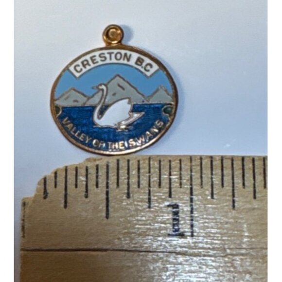 Creston B.C. Valley Of The Swans Souvenir Charm Pendant Enamel & Metal - Picture 4 of 4